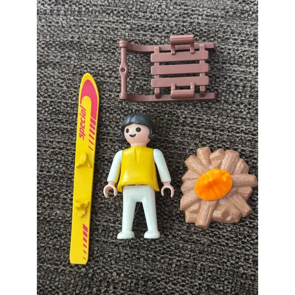 Vintage Playmobile Lot Includes Geobra Girl Figure Sled Campfire and 1 Ski
